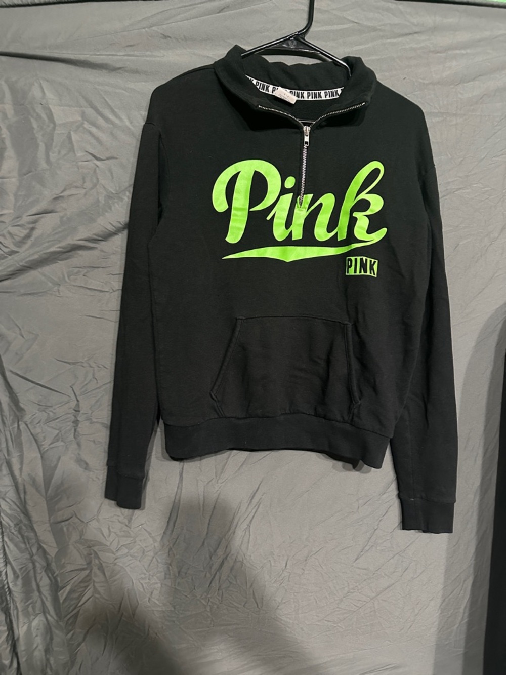 PINK Victoria's Secret Black Pullover with Neon Green Logo
